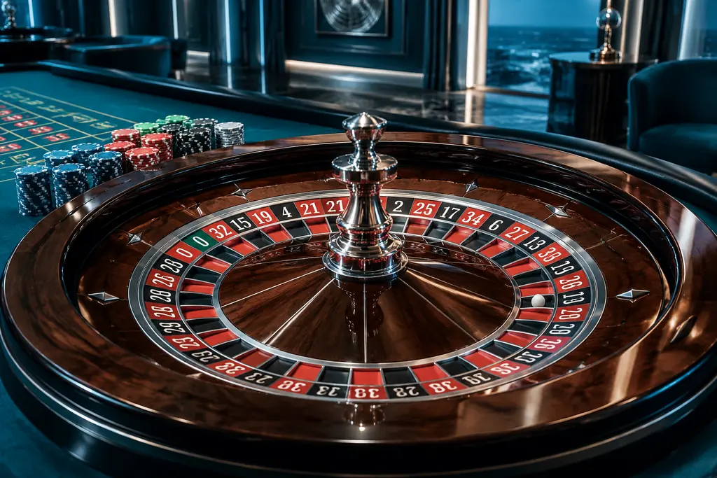 Roda roulette dan bola di meja kasino